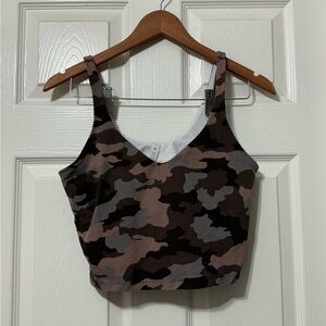 Camo V-Neck Cropped Tank Top - Brown/Grey